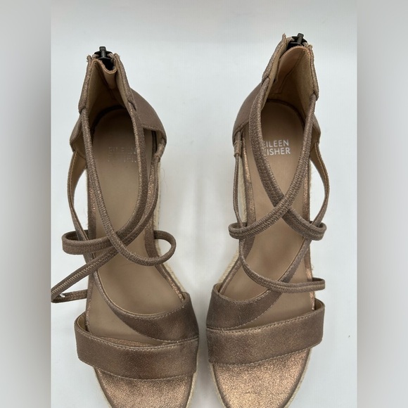 New Eileen Fisher Wanda Espadrille Platform Wedge Sandal, Metallic Bronze 9.5 - Picture 9 of 10